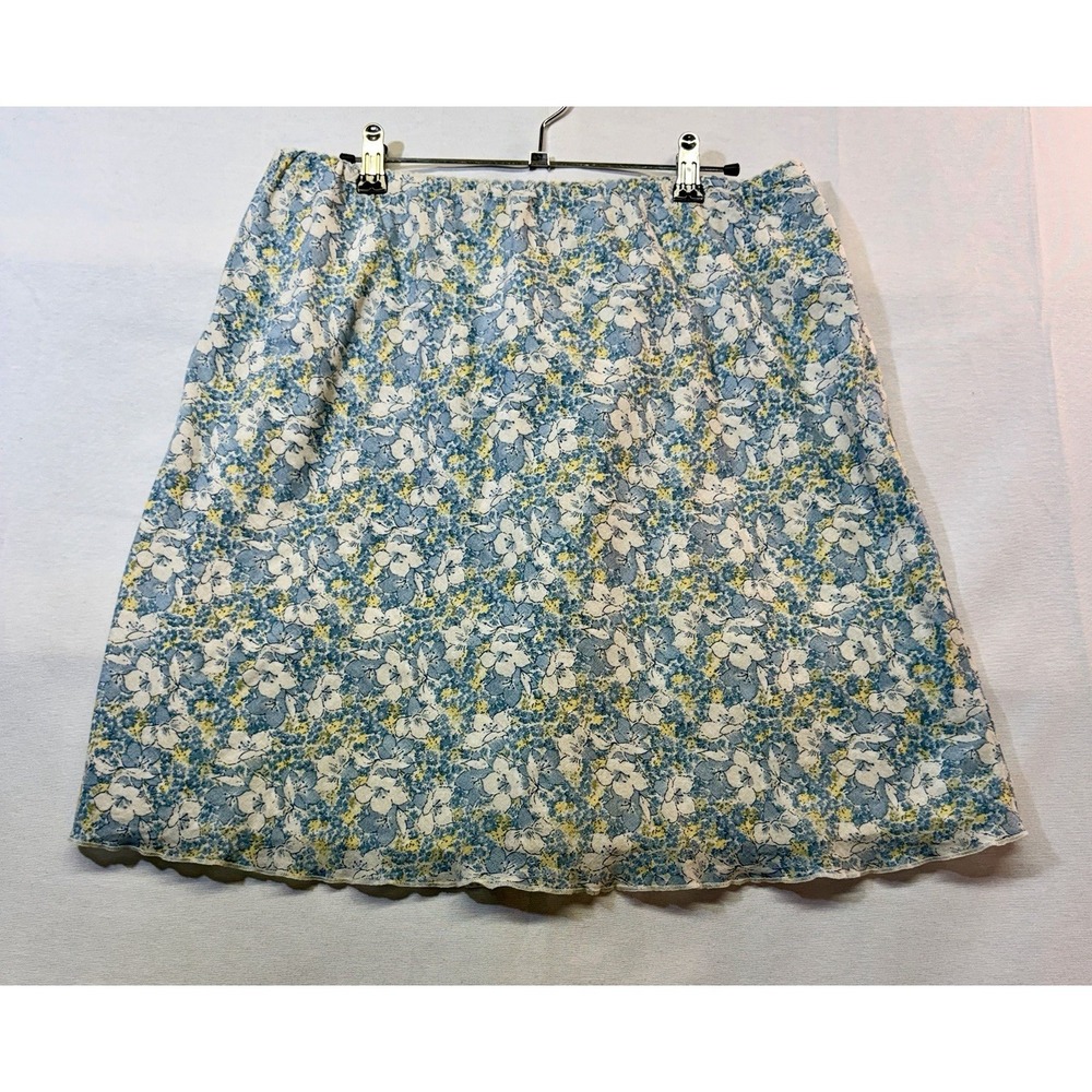 J. Jill 100%‎ Cotton A-Line Skirt Size MP, Yellow Light Blue Floral Elastic
